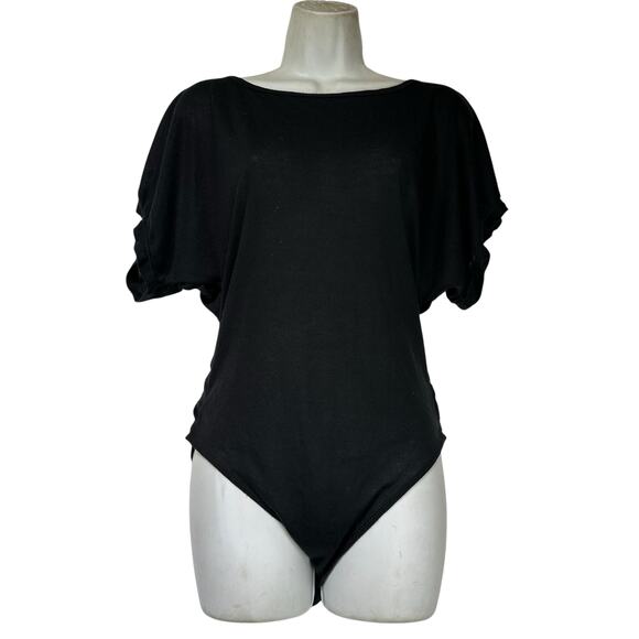 Free People Womens Black Short sleeve Open Back One Piece Bodysuit Jumpsuit M - Picture 1 of 6